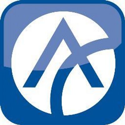 Attitish Mountain Resort's company logo consists of a blue background with a white circle in the center. Inside the circle is a blue mountain-shaped letter A with the outline of a quarter of a circle to its right.