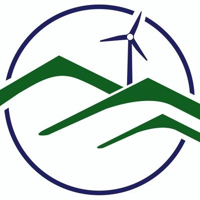 Bolton Valley Resort's company logo consists of a white background with several green silhouettes of mountains and a navy blue windmill.