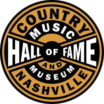 Country Music Hall of Fame and Museum's company logo consists of a bronze and black-looking record shape with the black and white text "Country Music Hall of Fame and Museum - Nashville."