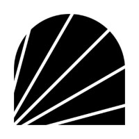 EOS Hospitality's company logo consists of a white background with a black half-oval-rectangular shape with white lines going through it.