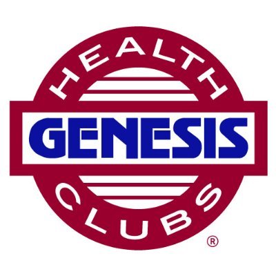 Genesis Health Clubs' company logo consists of the red outline of a circle with the text, "Health Clubs," inside the top and bottom of it and the blue text, "Genesis," in the center in a red rectangular shape.