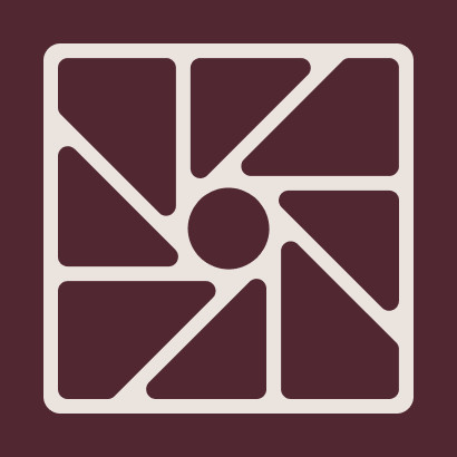 In Tandem Families' company logo consists of a chocolate brown background with a very light brown graphic showcasing the outline of a square with a circle in the middle, and different shaped triangles filling in the space in the square around the circle.