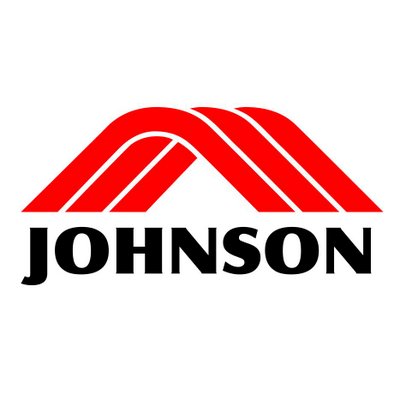 Johnson Health Tech's company logo consists of a white background with the uppercase black text, "JOHNSON." Above it is a red a-shaped design without the horizontal part.