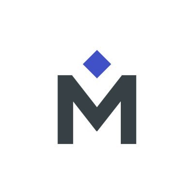 Medallia's company logo consists of a white background with a black M that has a blue diamond above it.
