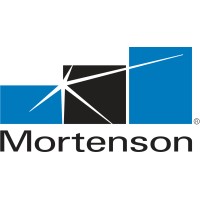 Mortenson's company logo consists of alternating blue and black rectangles that progressively get taller (left to right) with the black text, "Mortenson," underneath.
