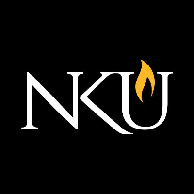 Northern Kentucky University's school logo consists of a black background with the white letters "N.K.U."