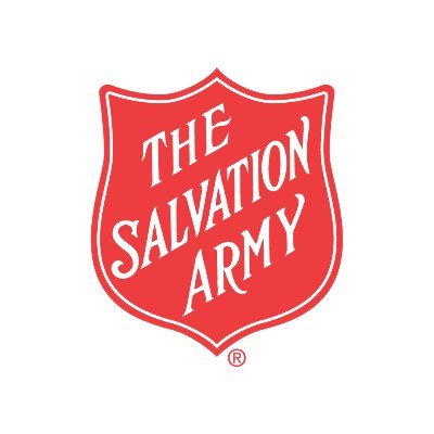 The Salvation Army's company logo consists of a red badge with the old-fashioned italicized whit text, "The Salvation Army."