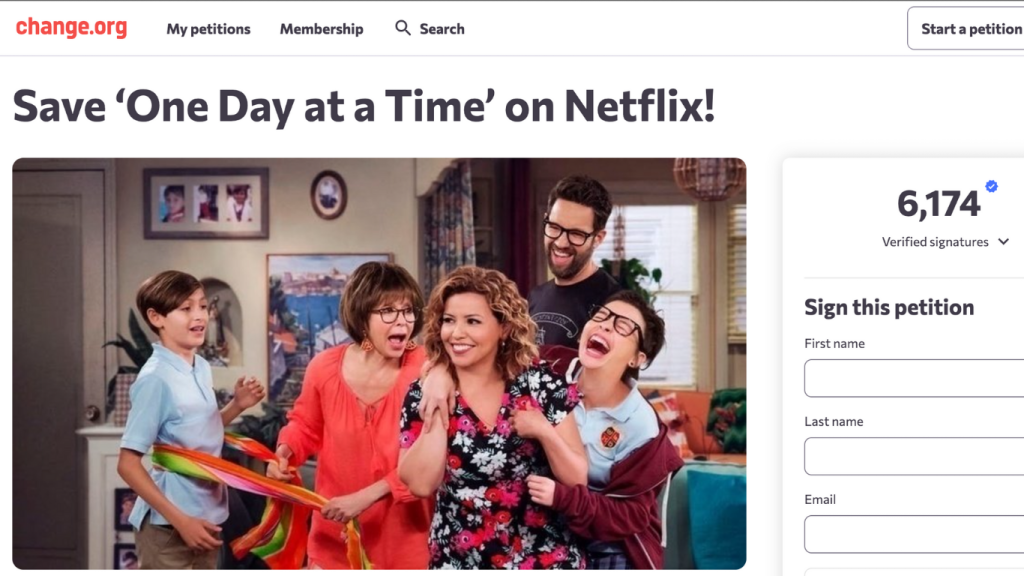 Save 'One Day at a Time' on Netflix petition screenshot