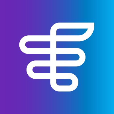 Encompass Health's company logo consists of a gradient purple and ice blue background with a white snake-looking ornate design.