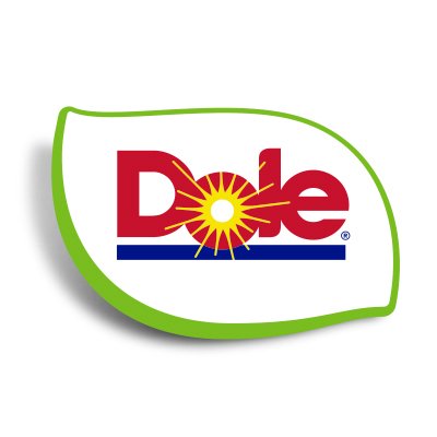 Dole's company logo consists of a white background with the outline of a green leaf, and the red text "Dole" on it.