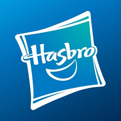 Hasbro's company logo consists of a gradient blue background with a gradient blue square with a white outline. Inside the square is the white text "Hasbro."