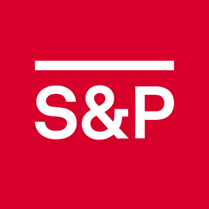 S&P Global's company logo consists of a red background with the white letters and symbol "S&P" with a white horizontal line above them.