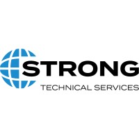 Strong Technical Services company logo consists of a white background with the black text "Strong Technical Services." To the left of the word "strong" is a blue, digital-looking globe.