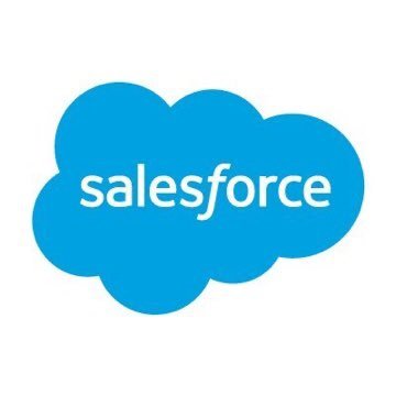 Salesforce's company logo consists of a white background with a blue cloud on it and the white text "salesforce" inside of the cloud.