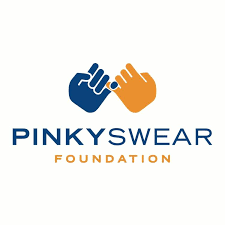 Pinky Swear Foundation's company logo consists of a white background with two hands (blue & orange) locking pinky's together. Underneath is the blue and orange text "Pinky Swear Foundation."